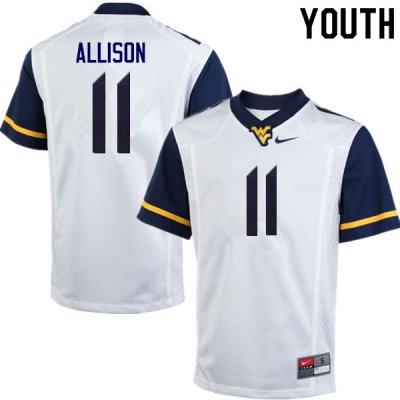 Youth West Virginia Mountaineers NCAA #11 Jack Allison White Authentic Nike Stitched College Football Jersey ID15K21VP